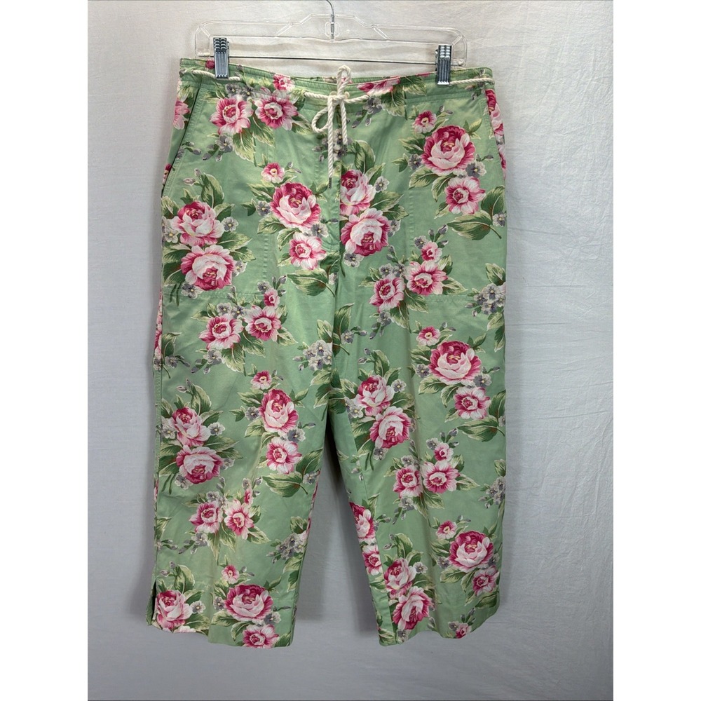 VTG Ralph Lauren Womens 12 Floral Cropped Capri Pants Cottagecore Chic cotton